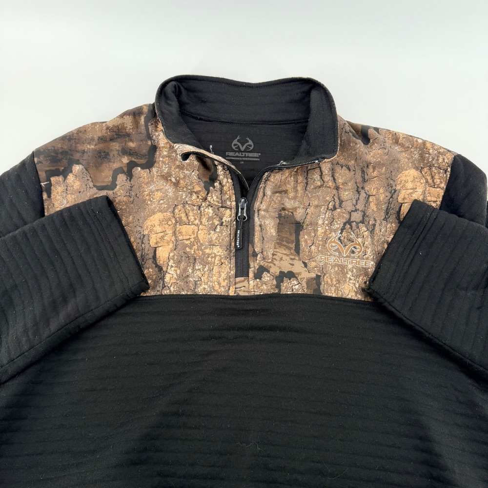 Realtree Timber Quarter Zip Pullover Camo Hybrid Performance‎ Shirt L Black